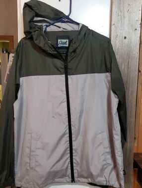 Beautiful Giant Full Zip Hooded Windbreaker Jacket Women XL Hunter Green/ Gray